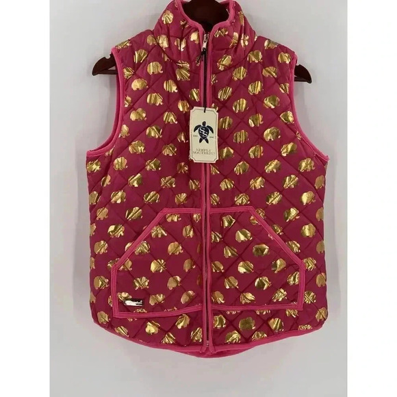 NEW TAGS Simply Southern Pink & Gold Elephant Puffer Vest Size Medium Full Zip - Picture 3 of 11